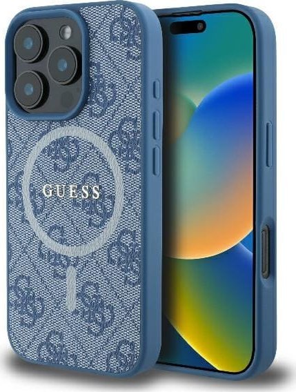 Guess GUHMP16LG4GFRB iPhone 16 Pro 6.3" niebieski/blue hardcase 4G Ring Classic Logo MagSafe