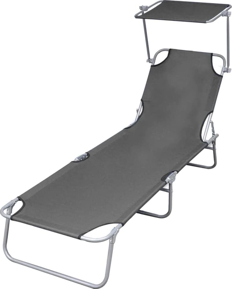 vidaXL składany leżak z daszkiem, stalowy, szary (44291)