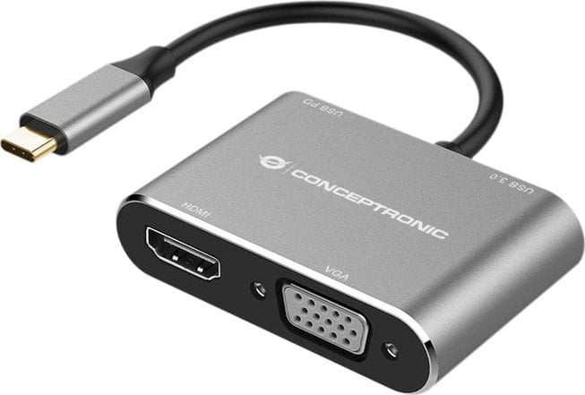 Adapter AV Conceptronic CONCEPTRONIC Dock USB-C->HDMI,VGA,USB3.0,100WPD 0.15m gr