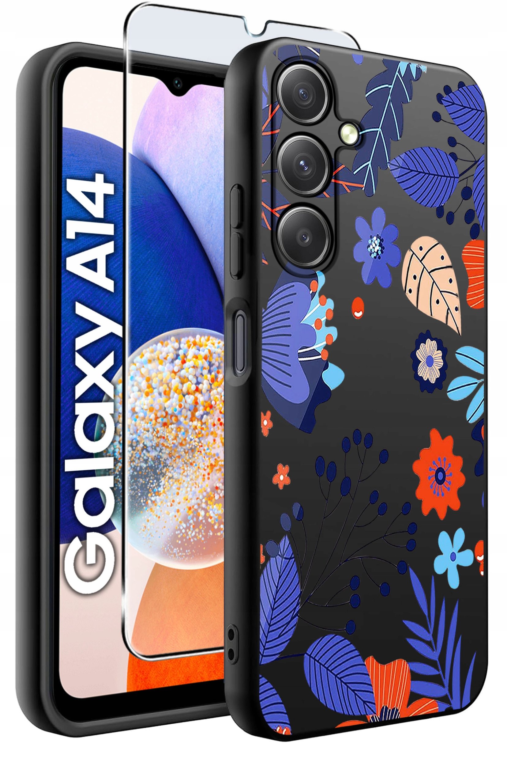 ETUI do Samsung A14 5G WZORY | SILIKONOWE MATT CASE + SZKŁO HARTOWANE 9H