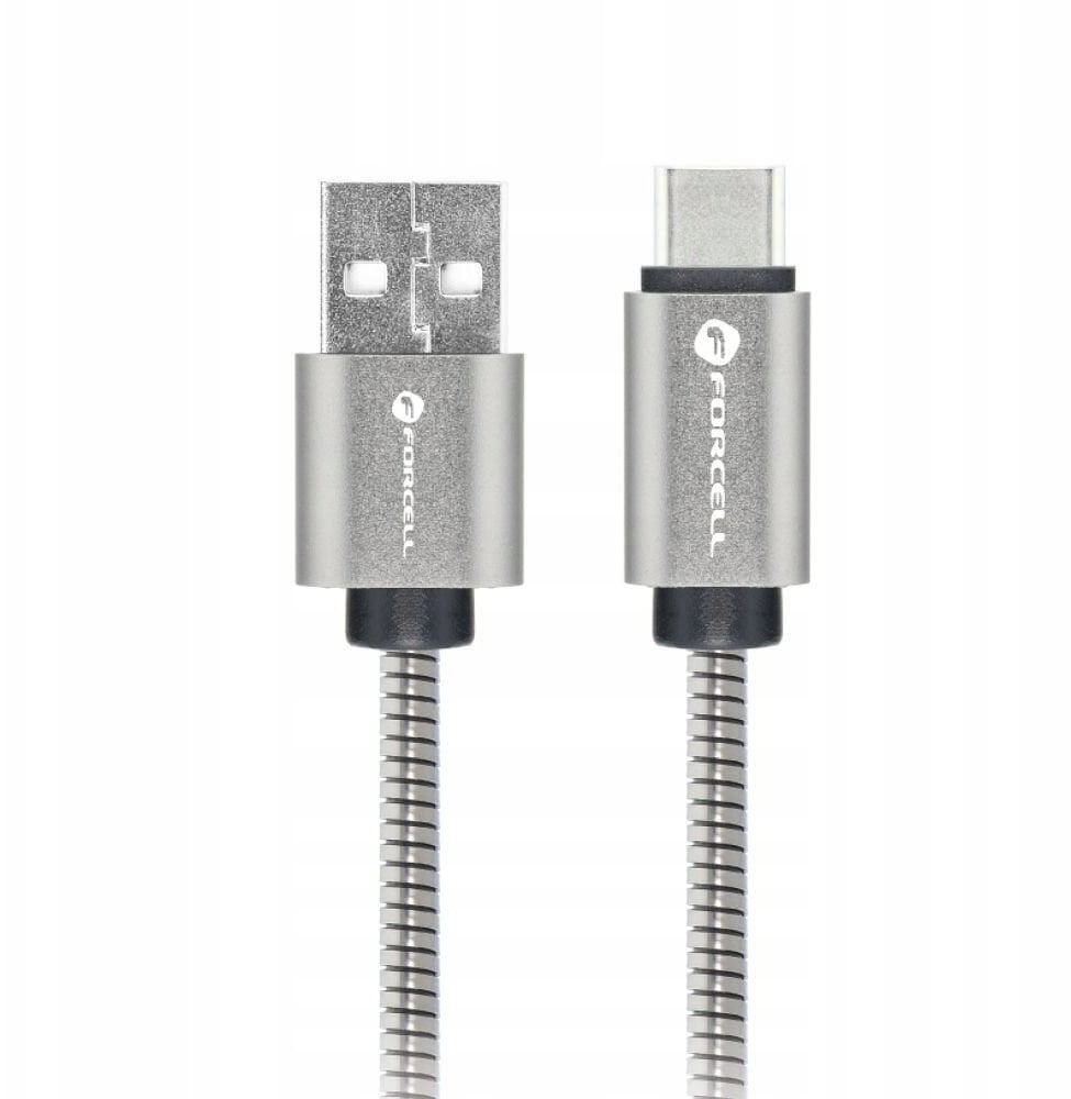 Kabel USB A do USB C Forcell F-Energy QC4.0 3A 66W Metal 1 m C234 srebrny
