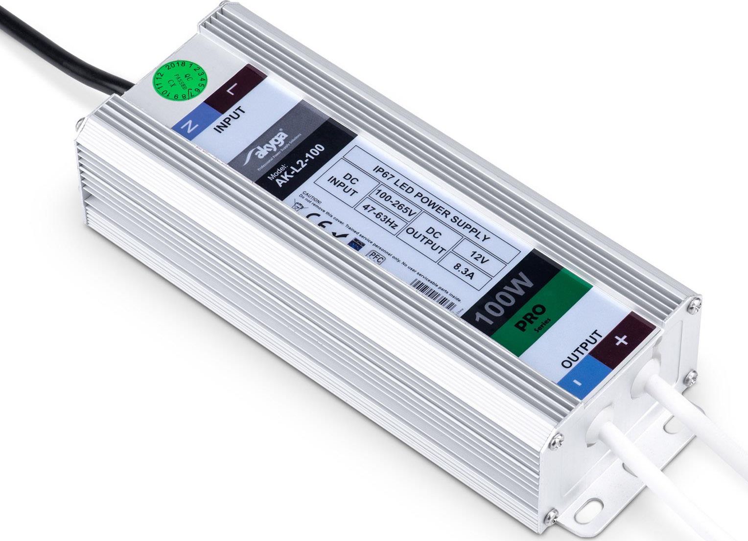 Akyga zasilacz impulsowy LED AK-L2-100 12V / 8.3A / 100W / 100-265V / IP67