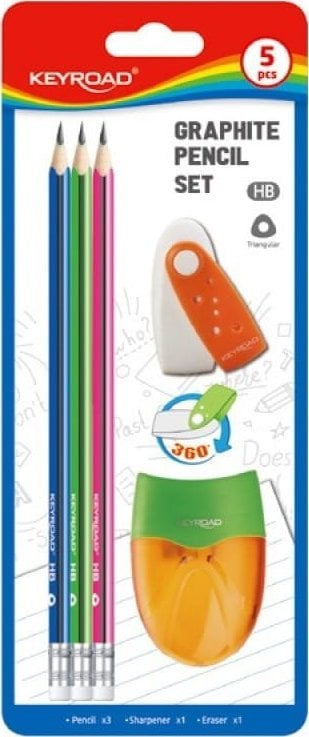 Keyroad Zestaw szkolny KEYROAD, 5 przyborów, blister, mix kolorów