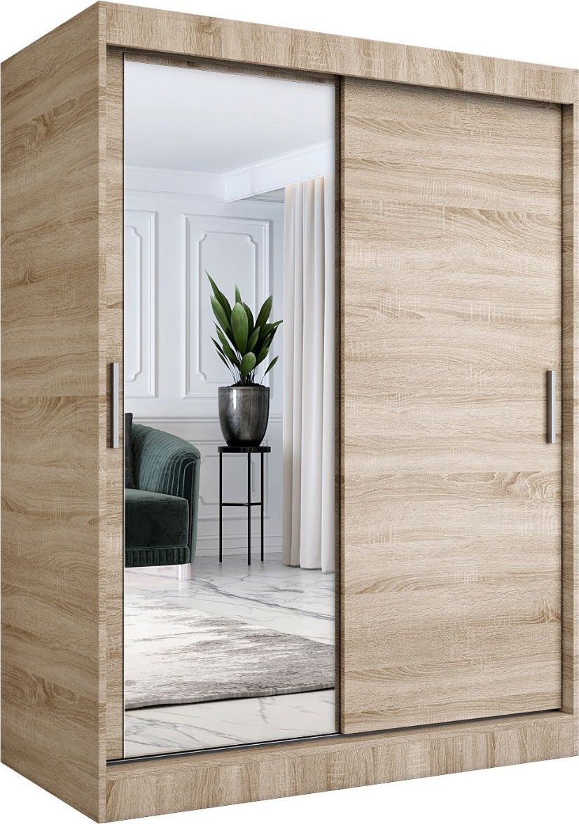 MKPOL Szafa przesuwna MODUO COMFORT 150 dąb sonoma z lustrem po lewej