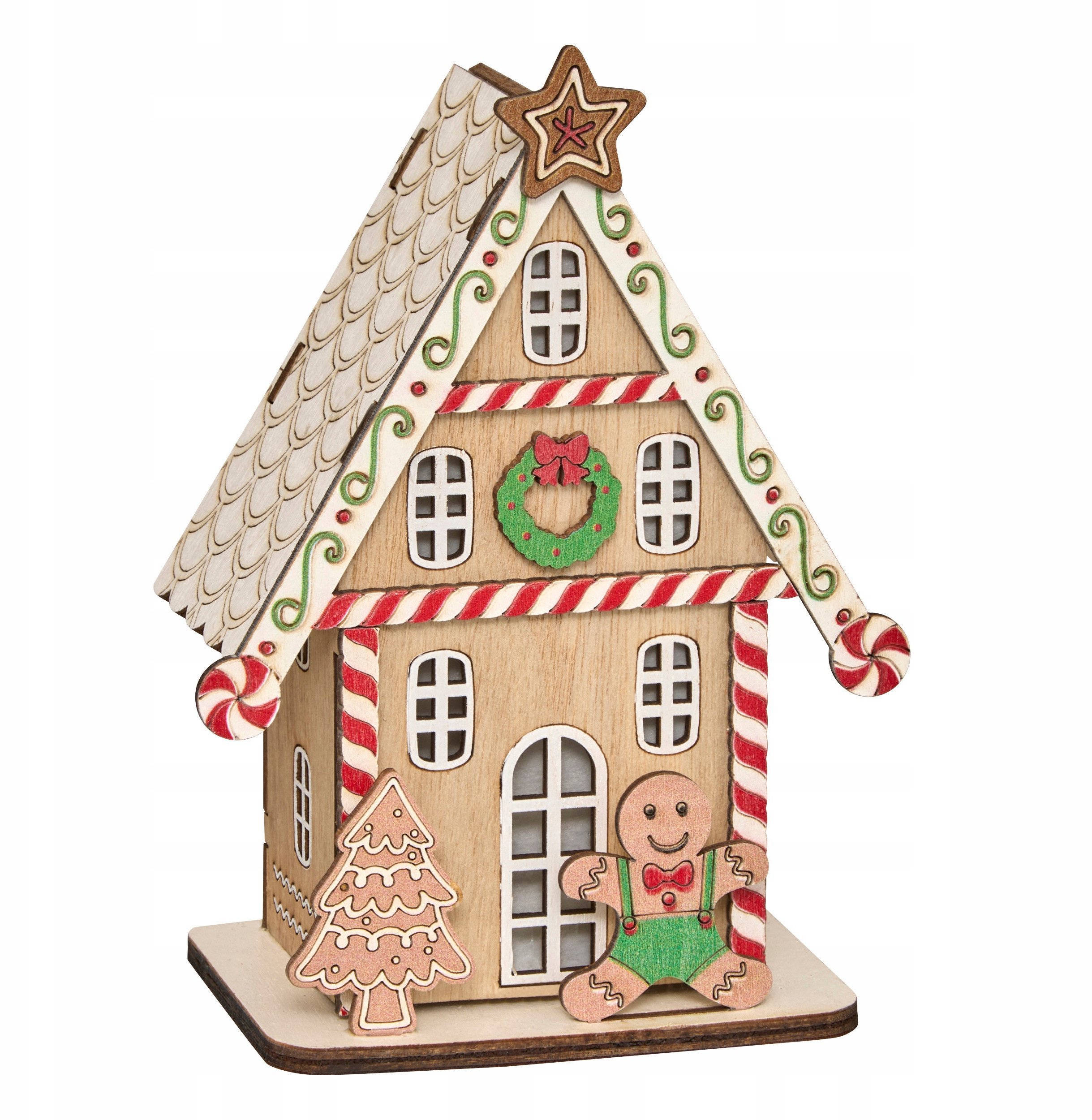 Lampion świąteczny LED, domek z piernika, 15 cm