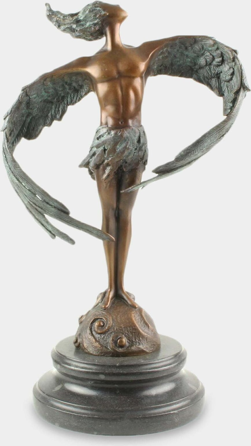 rzezbyzbrazu Ikar Uskrzydlony Mężczyzna Statuetka z Brązu na Marmurze