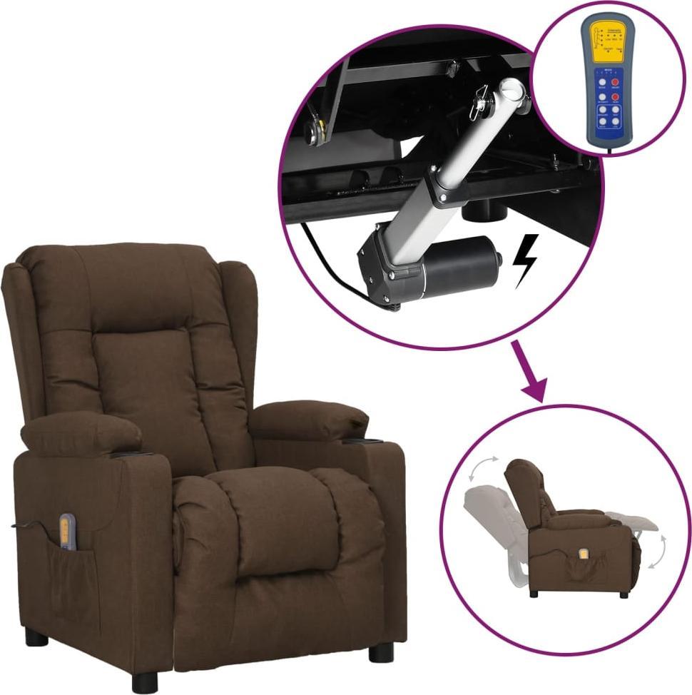 vidaXL vidaXL Rozkładany fotel masujący, podnoszony, brązowy, tkanina