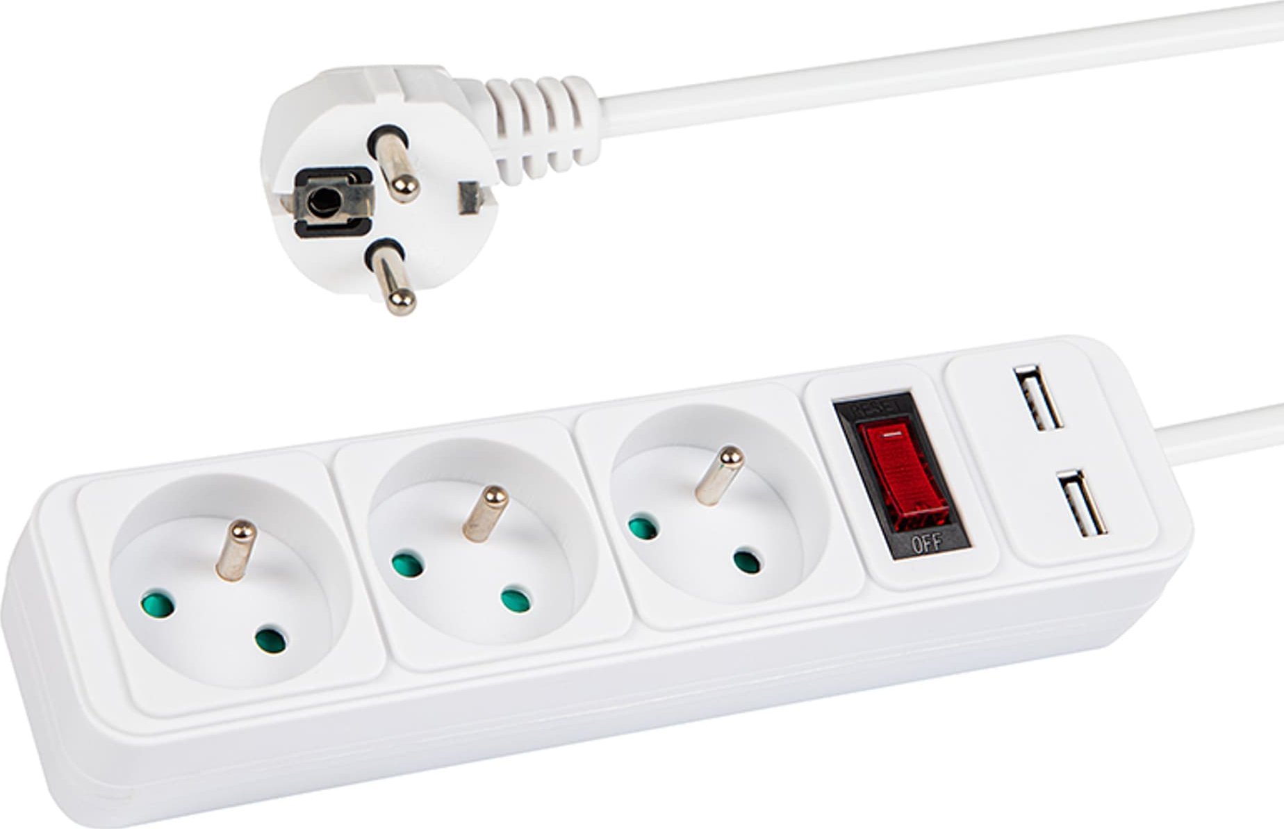 Blow 98-080# Przedłużacz sieciowy pr-370wsp/usb 3-gniazda+usb z uziemieniem+wyłącznik 1,5m biały 3x1,5mm