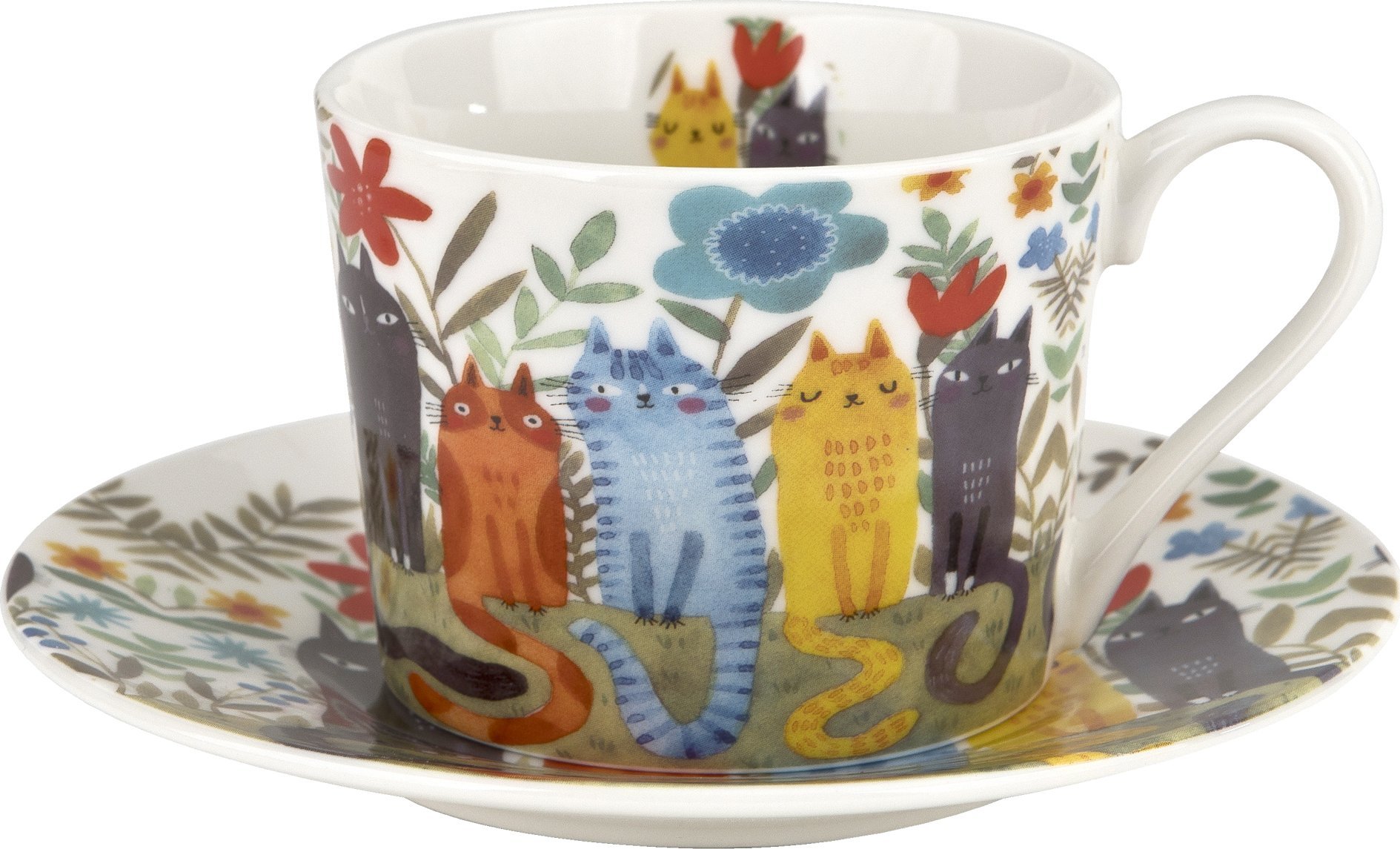 Filiżanka porcelanowa 230 ml + spodek Koty Ogrodowe