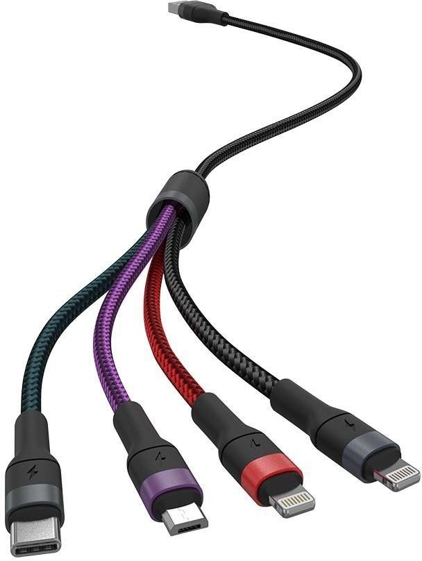 Kabel USB V-TAC USB-A - USB-C + microUSB + 2x Lightning 1.2 m Czarny (SKU 7748)