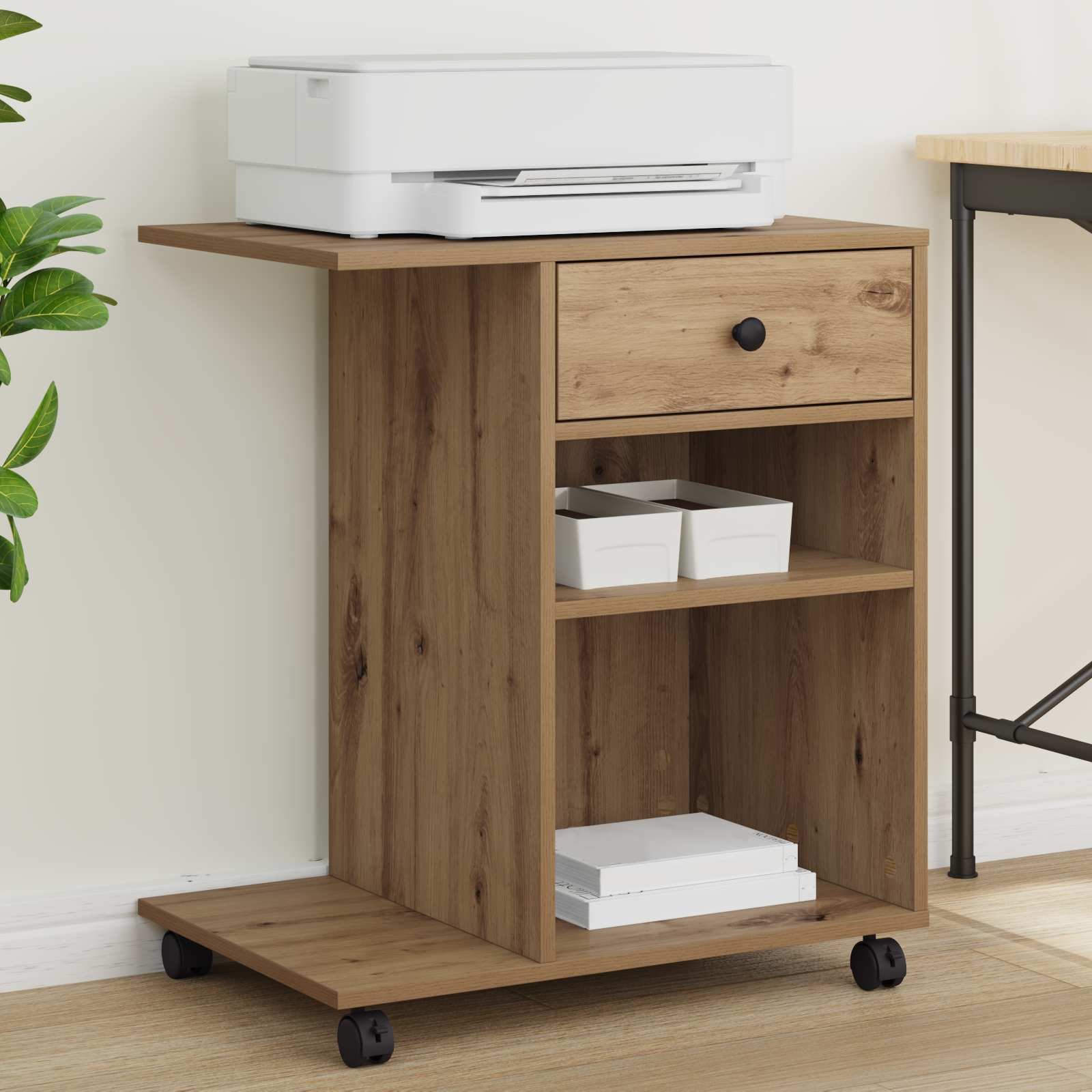 vidaXL Stojak na drukarkę Gładki Dąb rzemieślniczy 60 x 40 x 68.5 cm