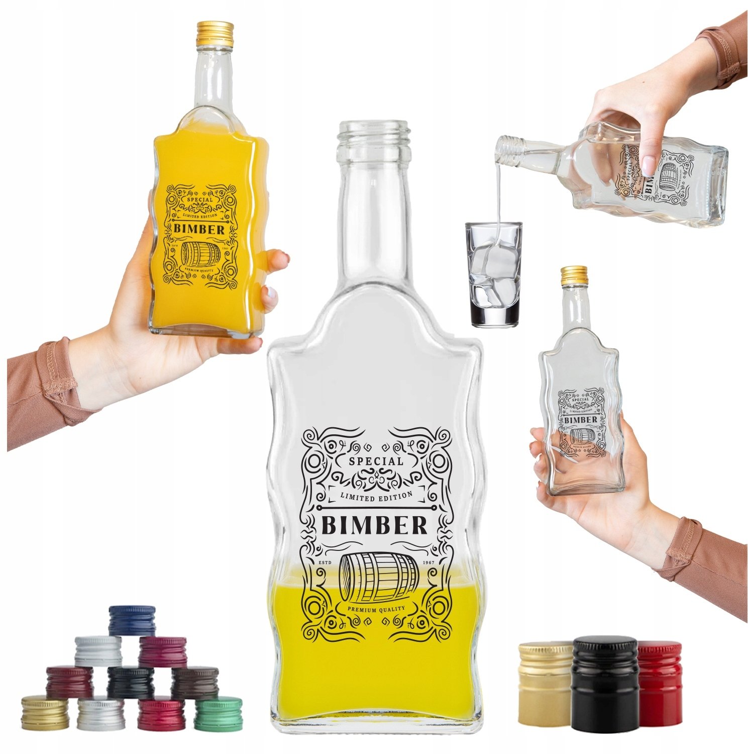 Bimberek 20X BUTELKA SZKLANA FALA 500ml Z nadrukiem na bimber wódkę alkohol ślub