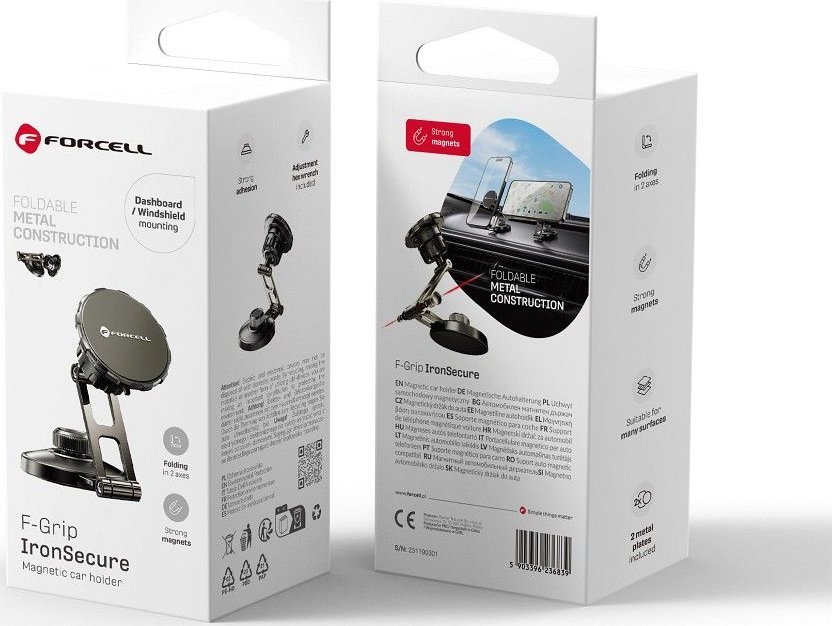 ForCell FORCELL F-Grip IronSecure uchwyt samochodowy do szyby/deski magnetyczny czarny