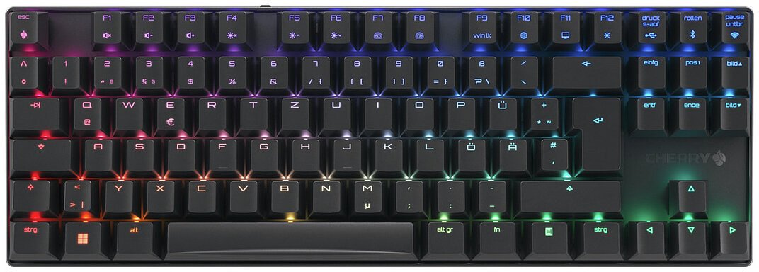 CHERRY XTRFY MX 8.2 - Tastatur - 80% - TKL - Hintergrundbeleuchtung - kabellos - Bluetooth 5.2, 2.4 GHz, USB-C - QWERTZ - Deutsch - Tastenschalter: CH