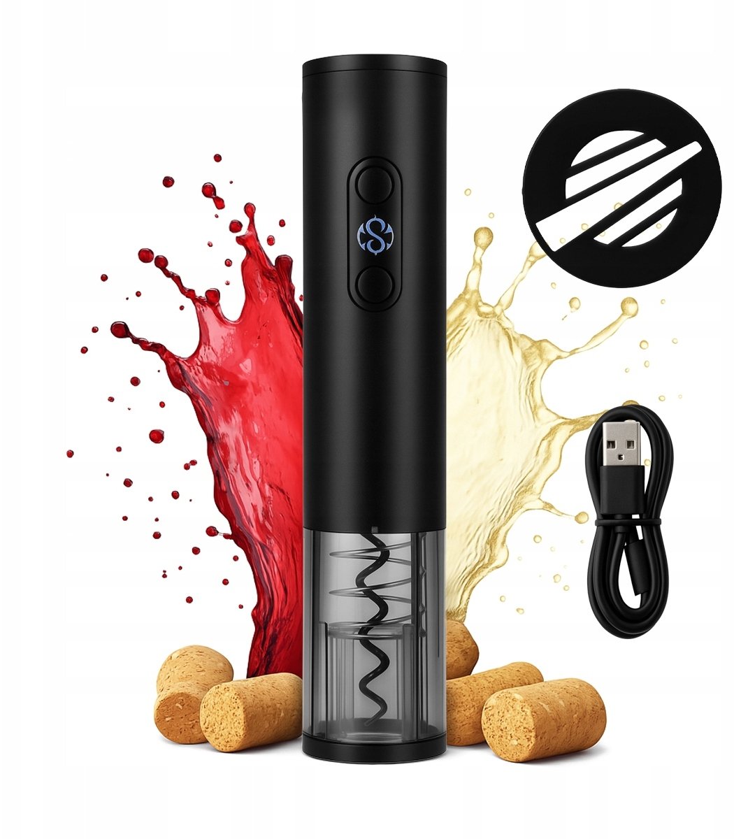 Elektryczny OTWIERACZ KORKOCIĄG do wina obcinacz wygodne otwieranie BUTELEK