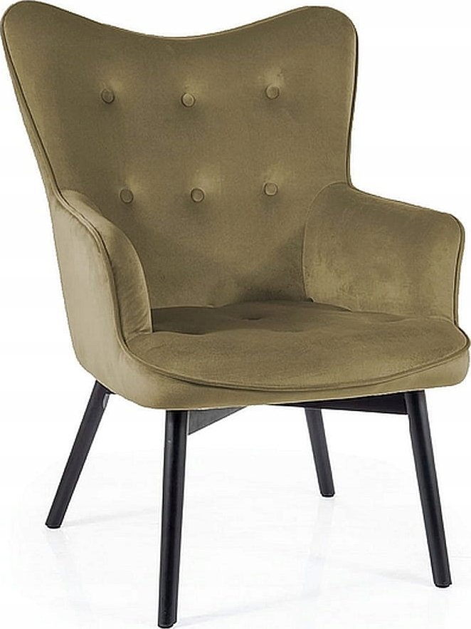 SIGNAL MEBLE Fotel welurowy CARMEN VELVET oliwkowy/czarny mat