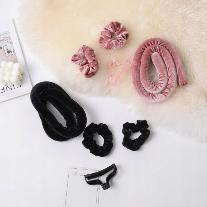 SISTER YOUNG_Lisa Hair Curling Set wałek do włosów bez użycia ciepła + satynowe gumki 2szt + klamra Pink