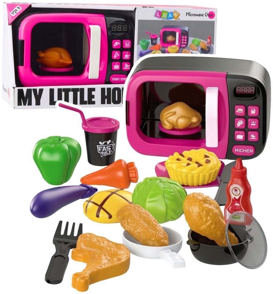 Mikrofala Zabawkowa Dla Dzieci Jedzenie Obrót 360 Światła Dźwięki Różowa