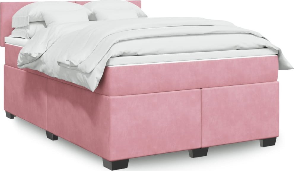 vidaXL vidaXL Łóżko kontynentalne z materacem, różowe, aksamit, 140x190 cm