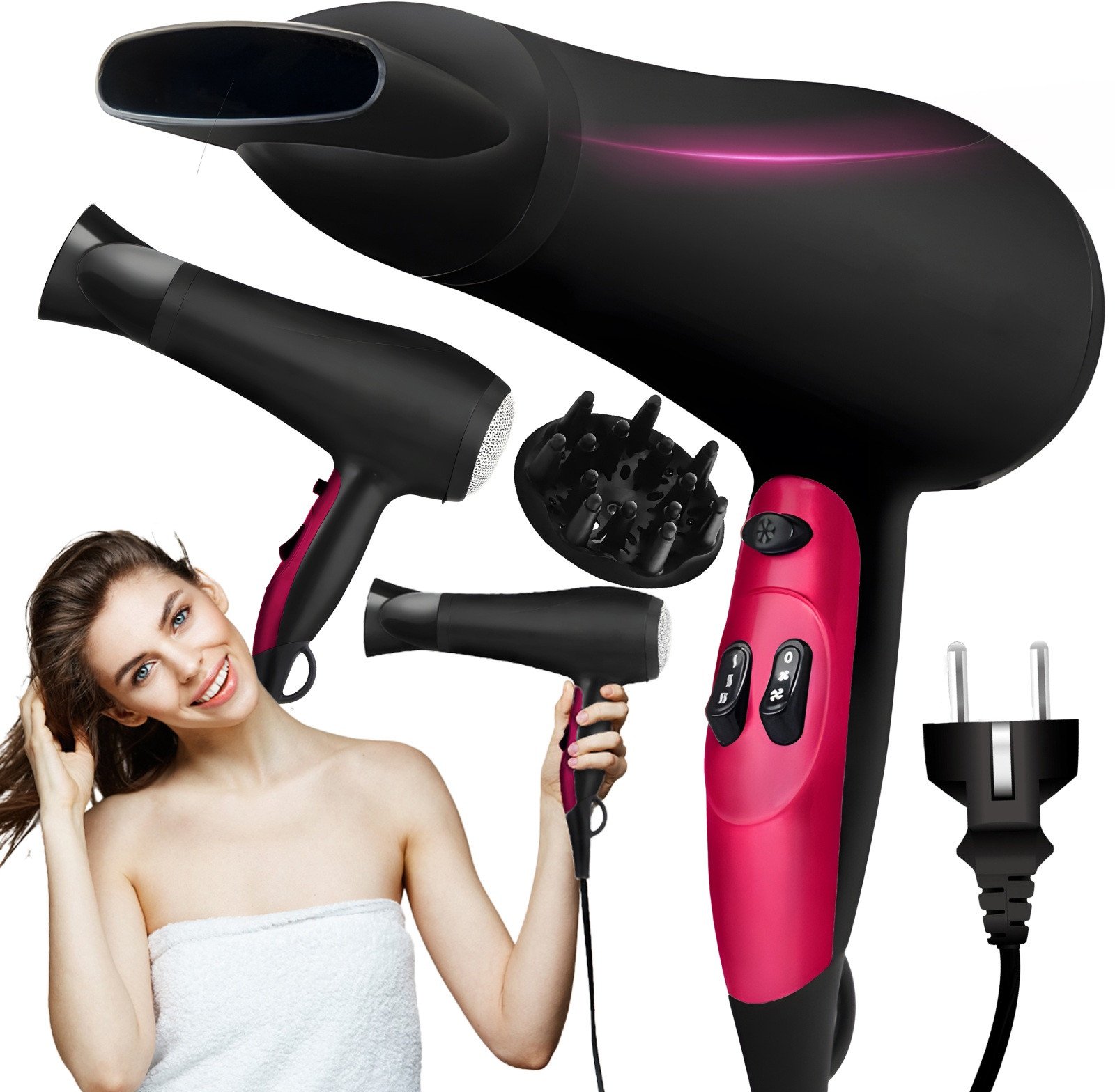 Suszarka do włosów 4w1 zimny nawiew 3 poziomy suszenia 2000 W Suszarka do włosów 4w1 zimny nawiew 3 poziomy suszenia 2000 W