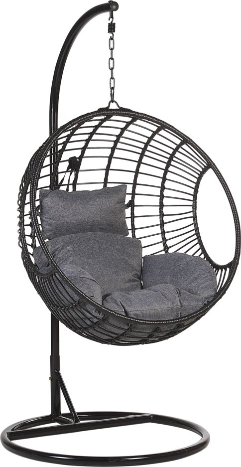 Beliani Fotel wiszący ze stojakiem rattanowy czarny ASPIO