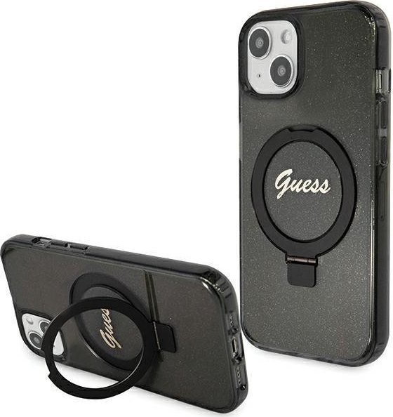 Guess Guess GUHMP13MHRSGSK iPhone 13 / 14 / 15 6.1" czarny/black hardcase Ring Stand Script Glitter MagSafe