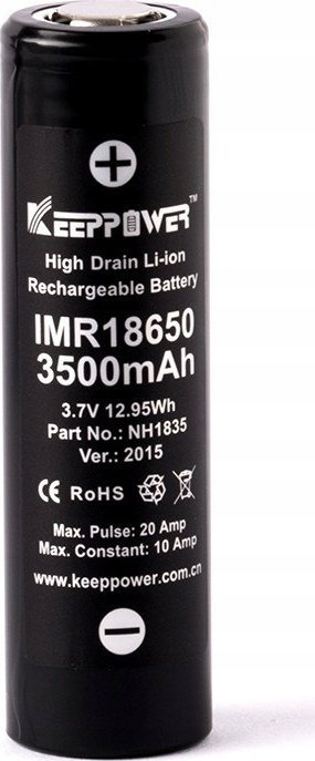 Allnet ALLNET IMR18650, Rechargeable battery, 3.7 V, 2 pc(s), 3500 mAh, Black, Silver, CE, RoHS