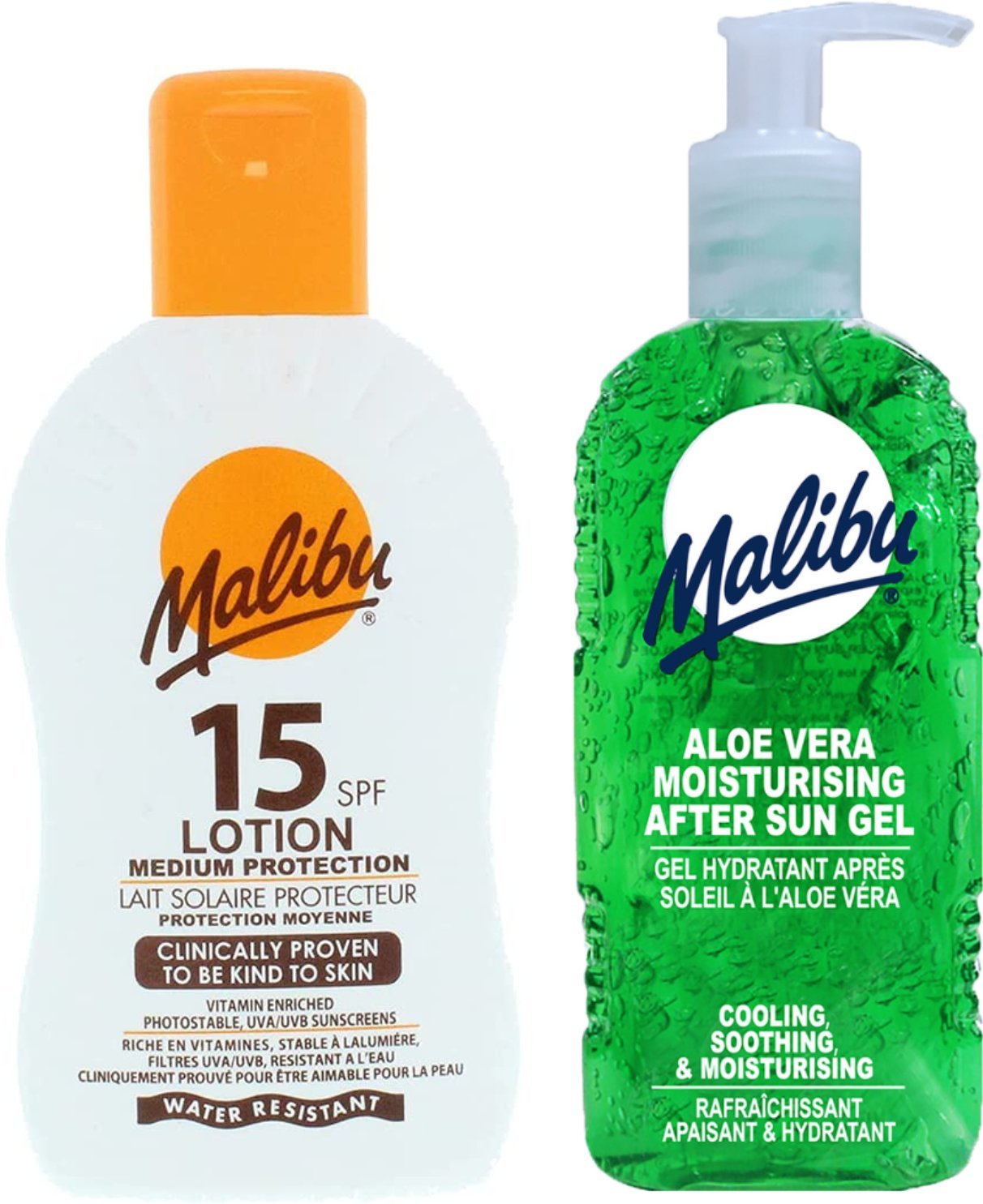 Malibu SPF15 Wodoodporny Balsam 200ml + Aloe Żel Po Opalaniu 200ml