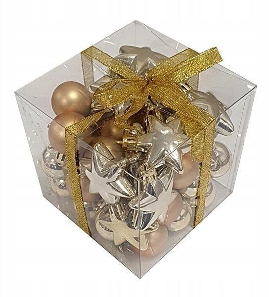 Skrzynkazdrewna Bombki na choinkę niedłukące 50szt złoty, srebrny