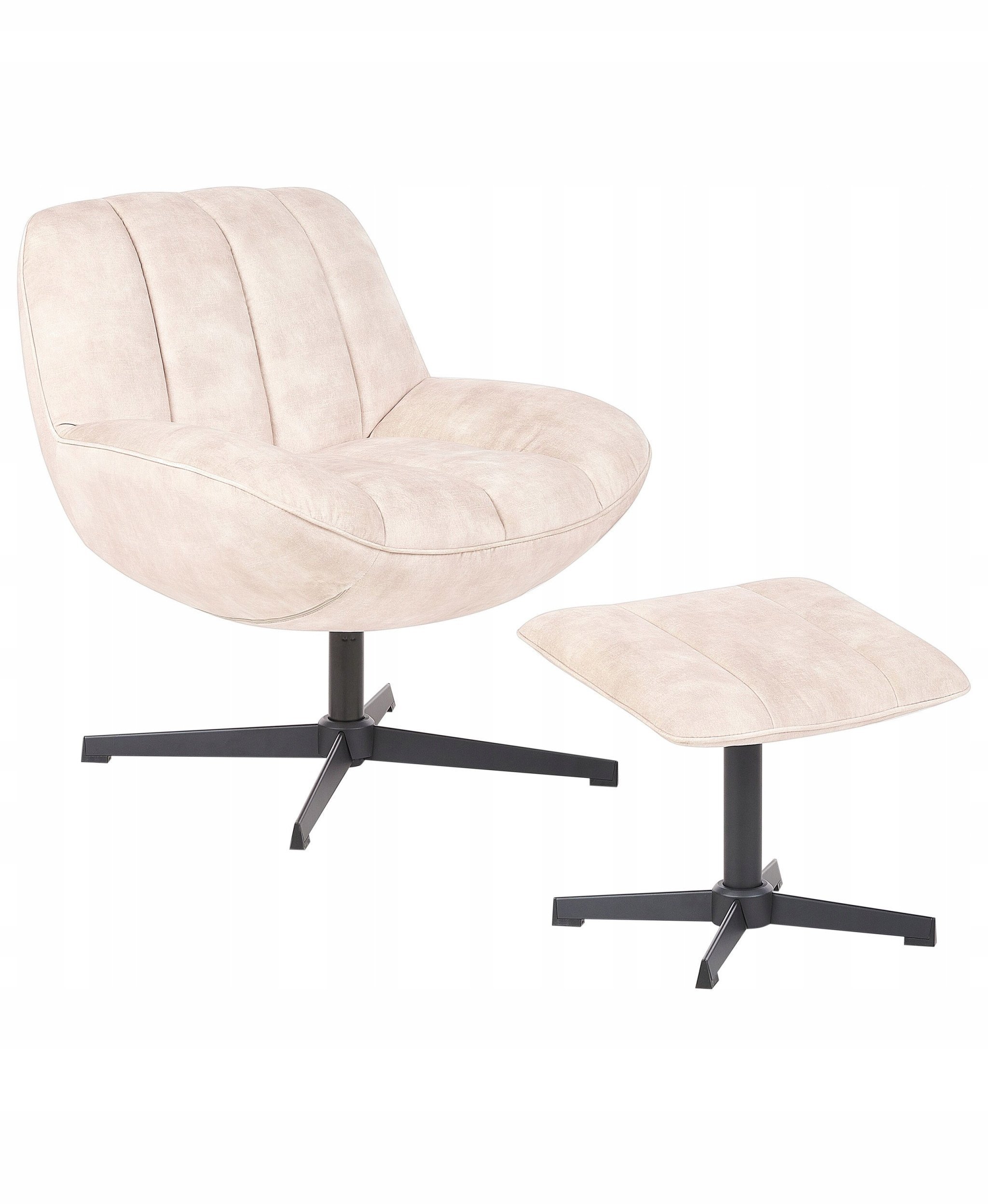 Beliani Fotel obrotowy LIA Z podnóżkiem Welur Beżowy