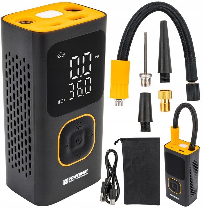 KOMPRESOR SAMOCHODOWY AKUMULATOROWY POMPKA 10 BAR DO OPON AUTA ROWERU PIŁEK
