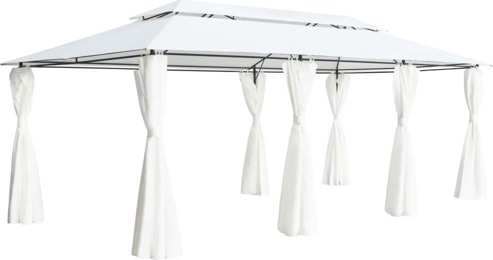 vidaXL Altana z zasłonami, 600x298x270 cm, biała, 180 g/m