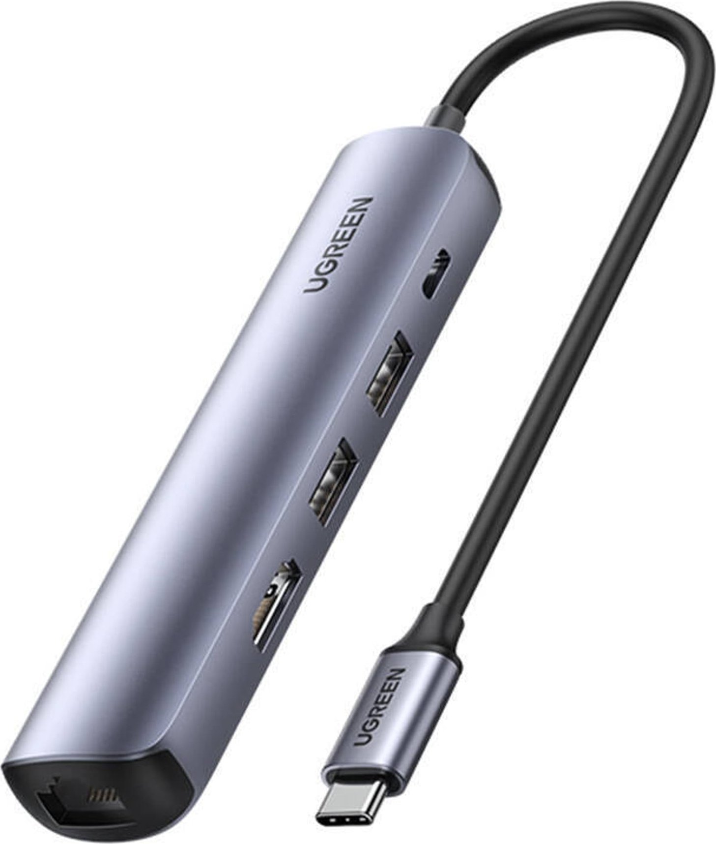 HUB USB Ugreen Hub / Adapter Ugreen Revodok CM418 USB-C do 2x USB, HDMI 4K 30 Hz, RJ45 1Gbps, PD 100W (szary)