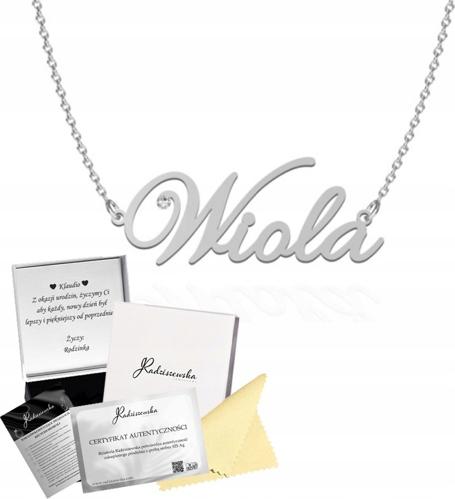 Radziszewska Jewellery Naszyjnik z imieniem WIOLA Srebro 925 Łańcuszek Prezent Kobieta Dedykacja