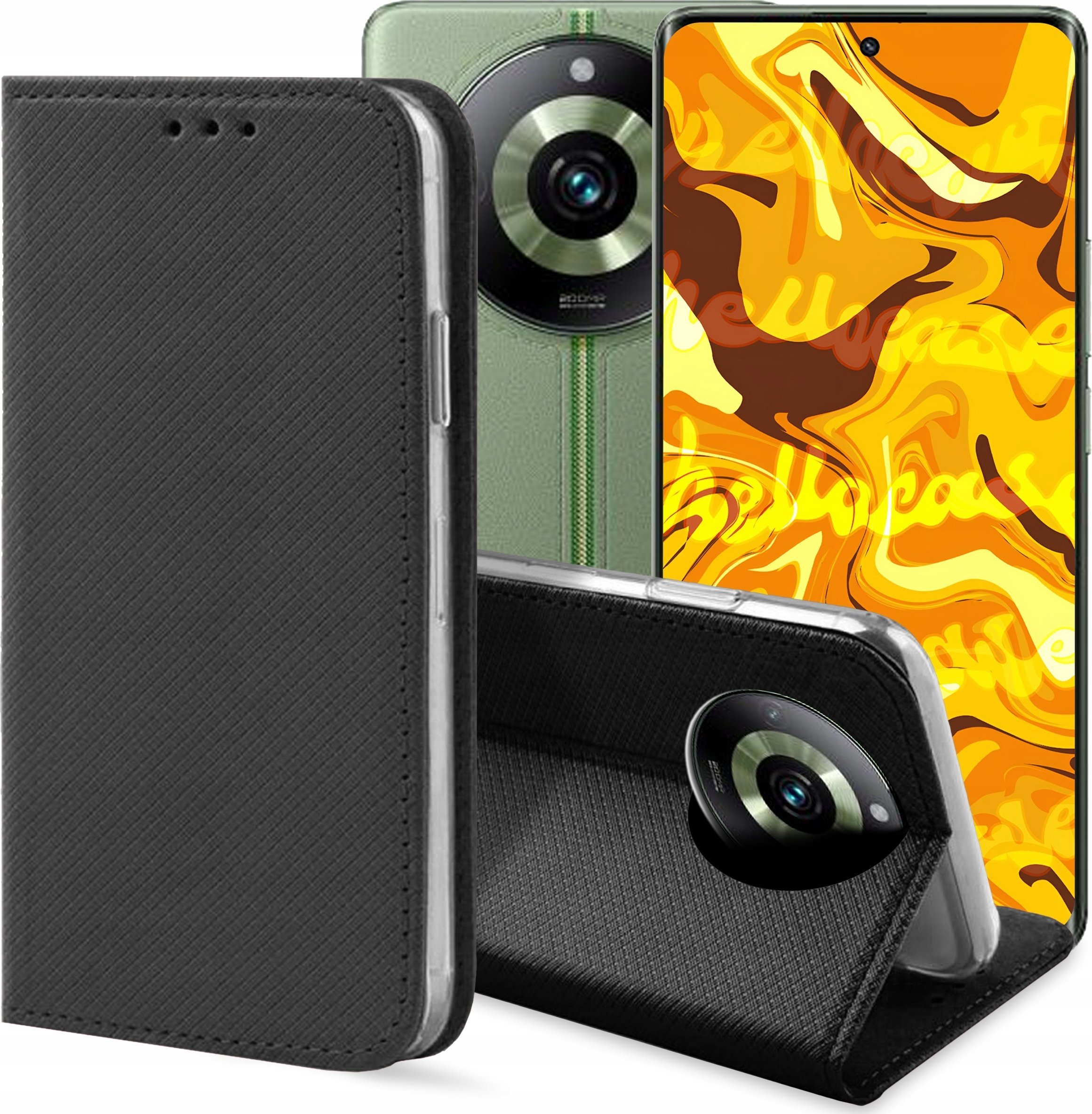 Hello Case ETUI Z KLAPKĄ DO REALME 11 PRO 5G / 11 PRO PLUS 5G CZARNE ZAMYKANE KABURA