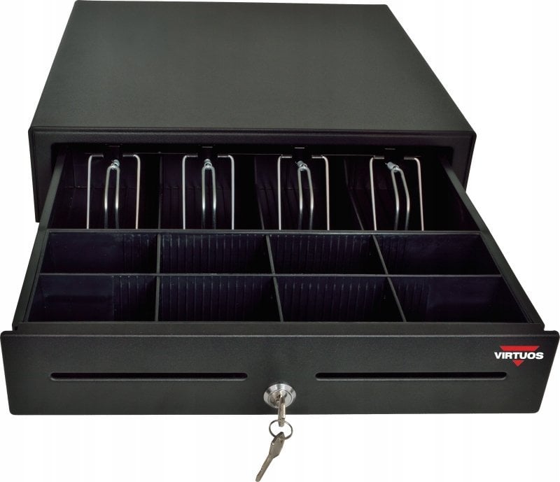 Virtuos Virtuos pokladní zásuvka S-410C - s kabelem, pořadač 4/8, 9-24V, černá