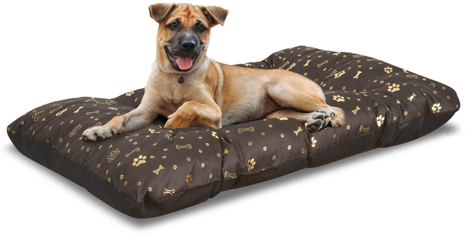 Legowisko dla psa poduszka PRESTIGE 120x80 cm wodoodporna kości złote XL