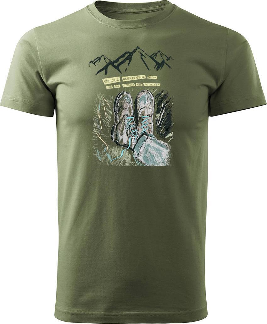 Topslang Koszulka outdoor w góry dla turysty namiot Tatry z butami męska khaki REGULAR r. L