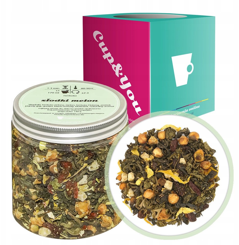 Herbata zielona SŁODKI MELON melon bławatek jagody goji kwiat herbaty 140g - sypana liściasta herbata PREMIUM Cup&You