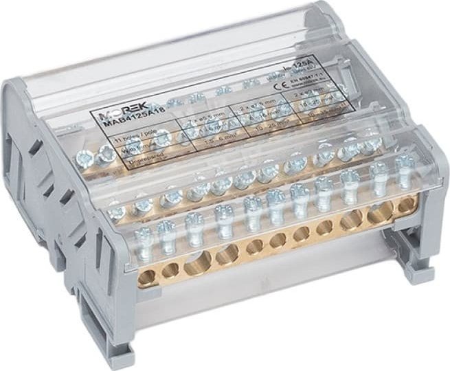 MOREK Blok dystrybucyjno-rozdzielczy MOBLOCK 4-polowy 125A-11 2x35mm2 + 2x25mm2 + 7x6mm2 TS35 MAB4125A18