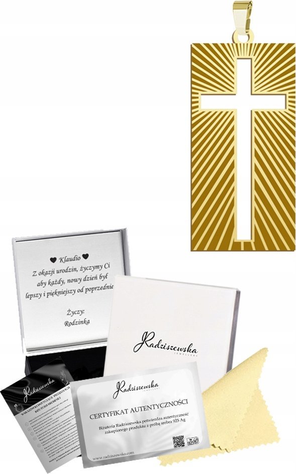 Radziszewska Jewellery Medalik Złoty z Krzyżykiem Srebro 925 Prezent Komunia ŻYCZENIA GRATIS