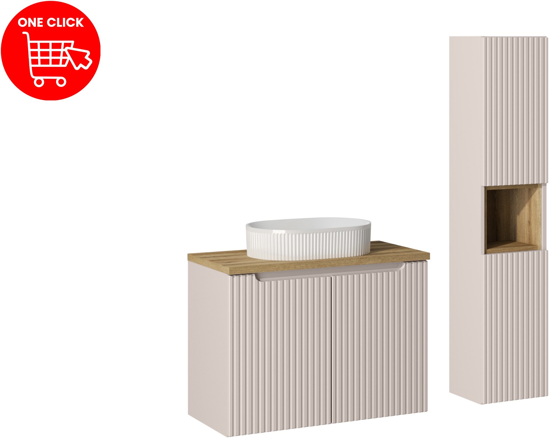 Zestaw meblowy 80cm z blatem, umywalką nablatową Beyond i szafką wysoką