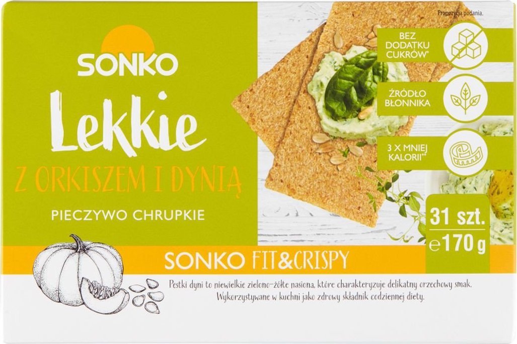 SONKO Sonko Pieczywo chrupkie Lekkie z orkiszem i dynią 170 g (31 sztuk)
