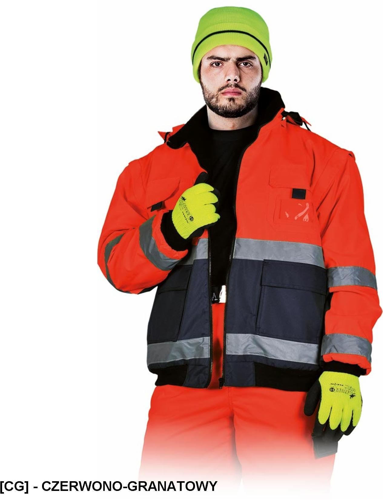 Reis LH-VIBER Kurtka ocieplana polarem z odblaskowymi paskami i odpinanymi rękawami, czerwono-granatowy M