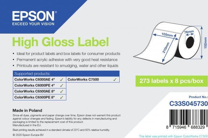 Epson Epson High Gloss Label - Die-Cut: 105mm x 210mm, 273 labels
