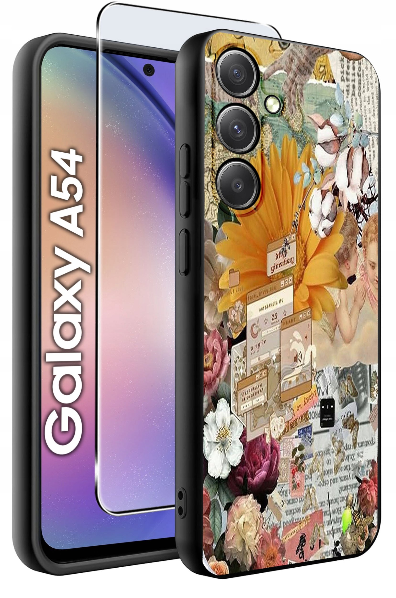 ETUI do Samsung A54 5G WZORY | SILIKONOWE MATT CASE + SZKŁO 9H