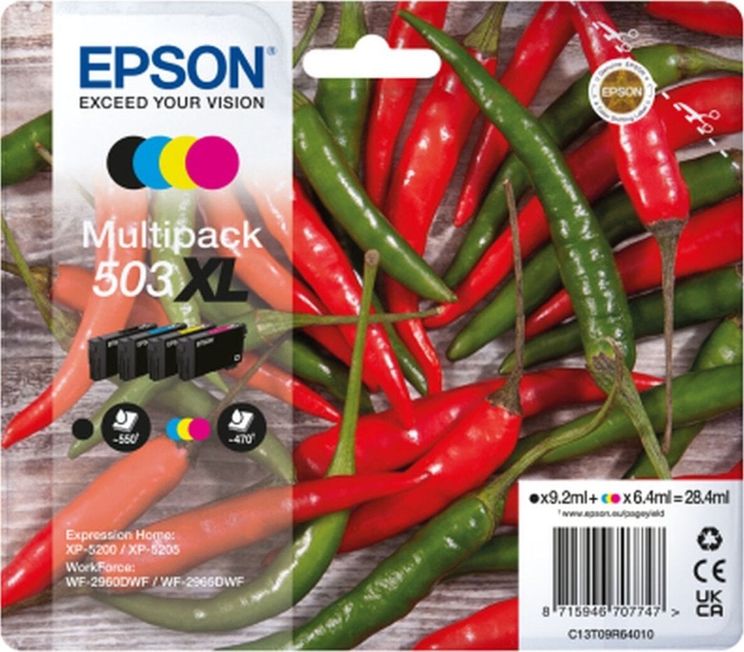 Tusz Epson Epson 503XL Multipack - 4er-Pack - XL - Schwarz, Gelb, Cyan, Magenta - original - Blister mit RF- / akustischem Alarmsignal - Tintenpatrone