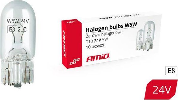 AMiO Żarówki halogenowe W5W T10 5W W2.1x9.5d 24V 10szt. (E8)