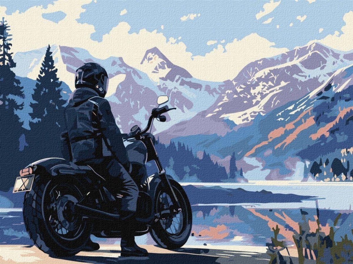 Malowanie po numerach -Motocyklista w górach 30x40