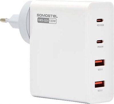 Ładowarka Vega ŁADOWARKA SIECIOWA 130W GaN BIAŁA SOMOSTEL POWER DELIVERY Q24 2XPD + 2XUSB>